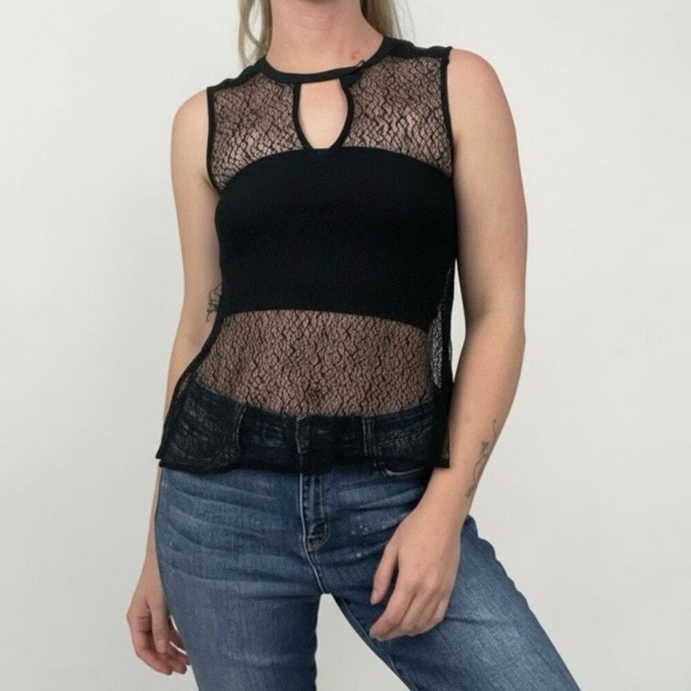 H&M Sheer Black Lace Keyhole Tank Top Blouse